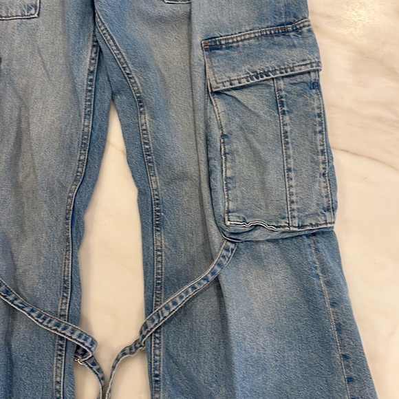 ZARA women’s size 8 wide leg cargo style blue jeans boyfriend - Picture 6 of 10